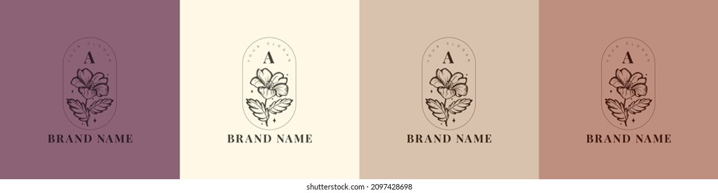 Organic logo template flower fruit nature vintage icon symbol