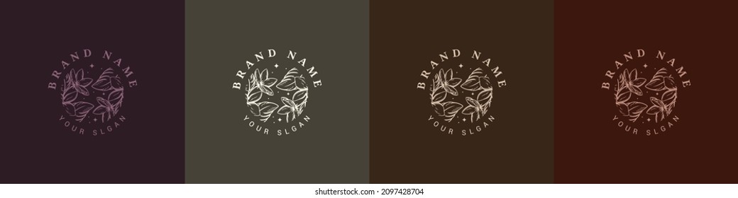 Organic logo template flower fruit nature vintage icon symbol