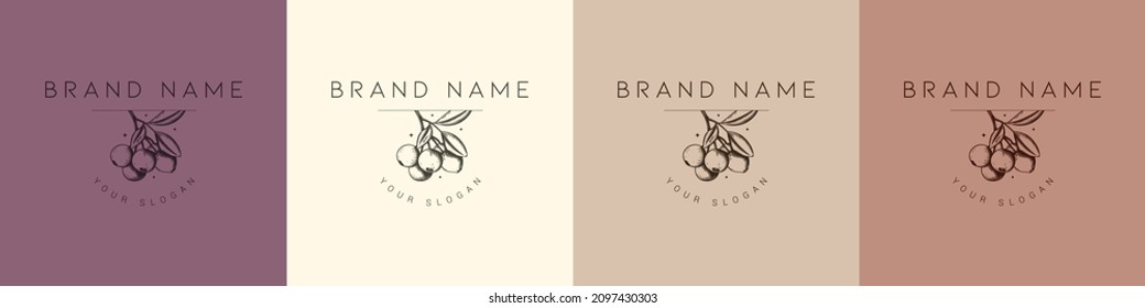 Organic logo template flower fruit nature vintage icon symbol