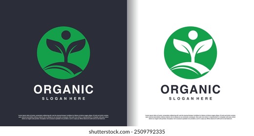 Organic logo template with growing concept Premium Vector
