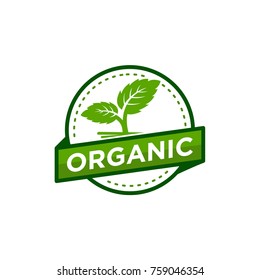 Organic logo template vector illustration. Farmer products emblem. Leaves mint vector
