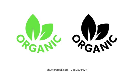 Organic logos icons with green leaves