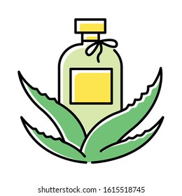 Organic lotion green color icon. Natural cream with aloe vera extract. Plant based cosmetic products. Skincare and dermatology. Facial serum with medicinal herbs. Isolated vector illustration