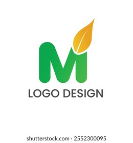 Organic M Leaf Logo Design Template