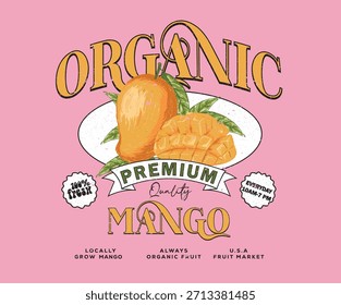 Diseño orgánico de la fruta del mango para el cartel, la etiqueta engomada, la ropa y otros. Mercado de frutas de calidad Premium.