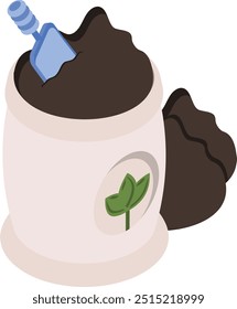 Conceito isométrico de estrume orgânico, projeto de ícone vetorial de reforço do solo Vermicompost, símbolo de gramado e jardinagem, sinal de fazenda e planta, ilustração de estoque de equipamentos de agricultura e horticultura