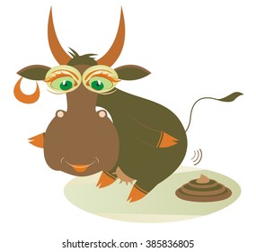 Organic manure. Smiling cow and a knot of manure
