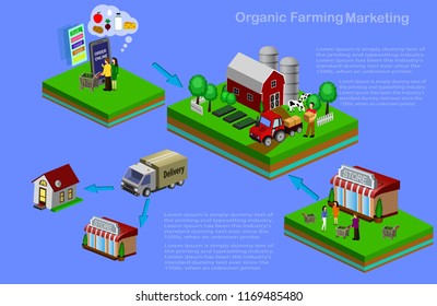 Organic market concept. Vector illustration of a store of organic vegetables and fruits.