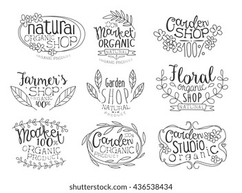 Organic Market Hand Drawn Banner Set Of Artistic Decorative Vector Design Writing