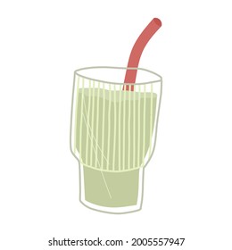 Organic matcha tea latte. Vector hand drawn cartoon