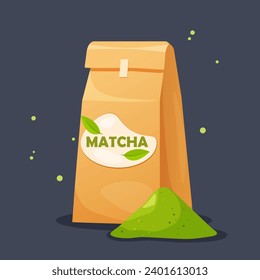 Organic matcha tea powder vector illustration
