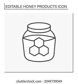 Organic mead line icon. Tasty sweet dessert in a glass jar. Delicious organic healthy nectar. Sweet sauce. Honey products concept. Isolated vector illustration. Editable stroke
