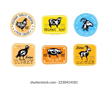 Organic meat labels set. Premium quality organic food stickers and badges vector illustration