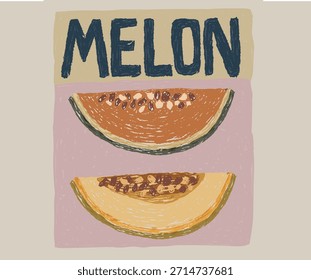 Obra de arte de fruta de melón orgánico para camiseta y póster. Frutos del espíritu. Club del amor del melón. Diseño de impresión de club de frutas de Naturaleza.
