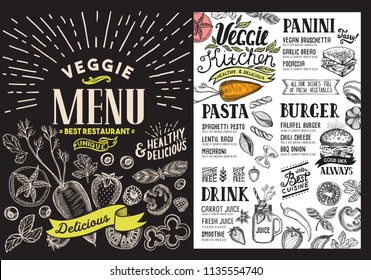 Organic menu for restaurant. Vector food flyer for bar and cafe. Design template with food hand-drawn graphic illustrations.