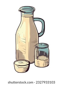 Organic milk in glass jar, gourmet food icon isolated