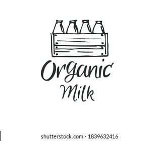 Organic  Milk Hand Lettering, Vector Illustration Of Organic Milk. Temtlate, Bage, Logo, Icon. Eps 10