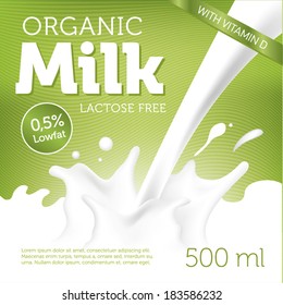 Organic Milk with splash on green background