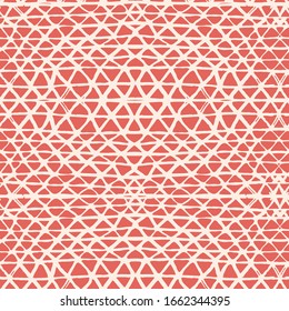 Organic Minimal Grid. Shibori Seamless Pattern. Tie Dye Abstract Texture. Batik Tie Dye Border. Stencil Japan Background. Salmon and White Watercolor Shoji Design. Kimono Tile. 