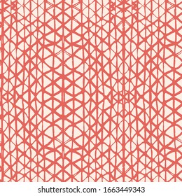 Organic Minimal Grid. Shibori Seamless Pattern. Tie Dye Abstract Texture. Watercolor Shoji Design. Kimono Tile.  Terracotta Red and White Batik Tie Dye Border. Stencil Japan Background.