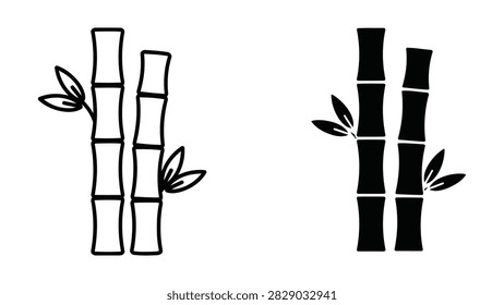 Organic and minimalist bamboo stalk vector icons. Includes both outline and solid versions ideal for nature wellness or Asian-themed design projects.