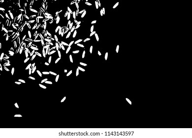 Organic mixed thrown rice explosion. Rice texture for background. Silhouette of flakes, spread on the flat surface or table. Top view. Vector.
