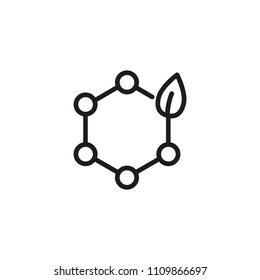 Organic molecule line icon. Hexagon, leaf, bond, compound. Chemistry concept. Can be used for topics like science, analysis, education, microbiology