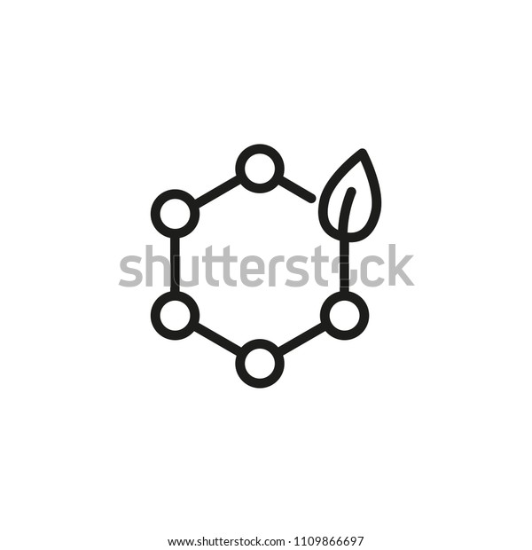 Organic molecule line icon. Hexagon, leaf,\
bond, compound. Chemistry concept. Can be used for topics like\
science, analysis, education,\
microbiology