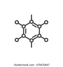 Organic molecule line icon, outline vector sign, linear style pictogram isolated on white. Polycyclic compound symbol, logo illustration. Editable stroke. Pixel perfect graphics