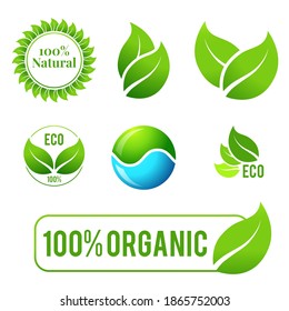 Organic natural bio label set icon