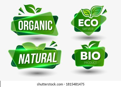 Organic natural bio labels icon set, healthy food badges. Large collection of emblems, elements, frames and logo. Fresh Eco Vegetarian Products
