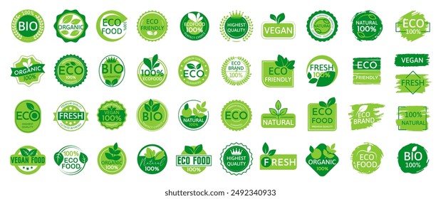 Organic natural bio labels set icon, healthy foods badges