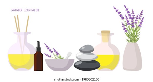 Organic and natural cosmetics. Aroma Diffuser, medicinal plants bouquet, balance stones, aroma oil, mortar and pestle. Self care concept. For cosmetics, store, beauty salon, natural organic products