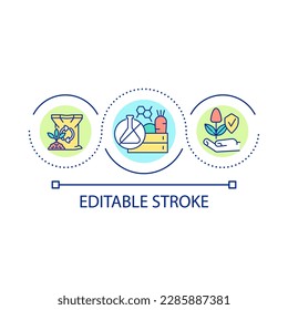 Organic and natural fertilizers for plants loop concept icon. Growing booster. Supplements abstract idea thin line illustration. Isolated outline drawing. Editable stroke. Arial font used