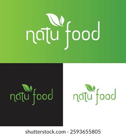 Organic Natural Food logo design, showcasing a green and white theme with a leaf symbol, evoking freshness, sustainability, and organic living.