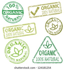 Organic and natural food. Rubber stamp vector illustrations