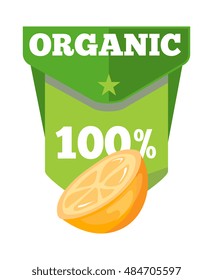 Organic natural fruit juice label template with orange half. Vector illustration