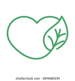 ilustración vectorial del estilo de línea verde de la hoja de corazón orgánica natural, saludable