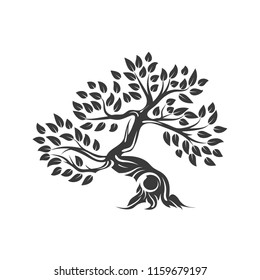 Organic natural and healthy olive tree silhouette logo isolated on white background. Modern vector green plant icon sign design artwork. Premium quality oil product logotype flat emblem illustration.