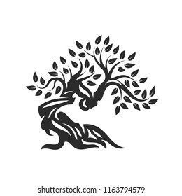 Organic natural and healthy olive tree silhouette logo isolated on white background. Modern vector green plant icon sign design artwork. Premium quality oil product logotype flat emblem illustration.