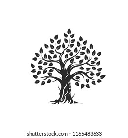 Organic natural and healthy olive tree silhouette logo isolated on white background. Modern vector green plant icon sign design artwork. Premium quality oil product logotype flat emblem illustration.