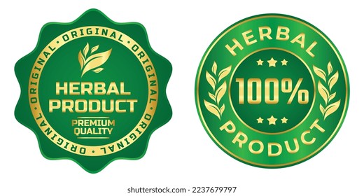 Organic natural herbal badge logo vector and green   gold color for product label