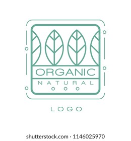 Organic natural logo, eco badge for healthy products, natural cosmetics, premium quality food and drinks, packaging vector Illustration