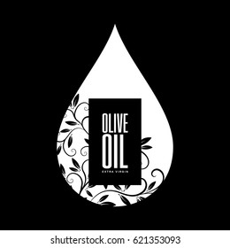 Organic natural oil drop logo concept isolated on black background. Exceptional extra virgin olive oil elegant emblem. Exclusive sign vector illustration. Premium quality icon design.
