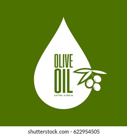 Organic natural oil drop logo concept isolated on green background. Exceptional extra virgin olive oil elegant emblem. Exclusive sign vector illustration. Premium quality icon design.