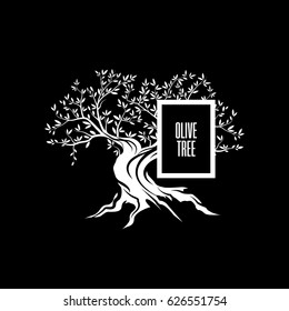 Organic natural oil tree logo concept isolated on black background. Exceptional extra virgin olive oil elegant emblem. Exclusive sign vector illustration. Premium quality icon design.