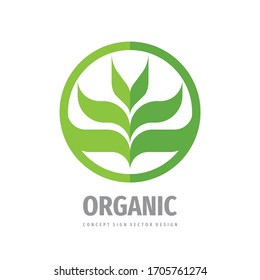 Organic natural product logo design. Green leaves symbol. Healthy concept sign. Nature floral icon. Vector illustration. 