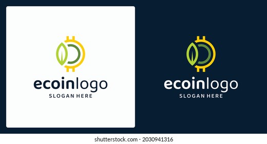 Organic natural products logo with leaves and coin logo. vector premium.