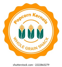 Organic and natural products, non GMO popcorn kernels, snack or ingredient for cooking and preparing food. Tasty alternatives, balanced dieting and nourishment. Label or emblem. Vector in flat style