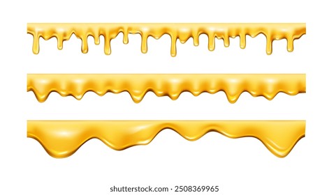 Organic and natural sticky honey product with drops, isolated sweet nectar dripping. Vector tasty meal supplement and sweetener for dishes and food. Beekeeping and apiculture production